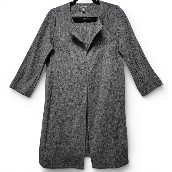 Eileen Fisher Crosshatch Jacquard Long Cardigan Jacket Size XS Nuetral Lagenlook - Picture 2 of 11